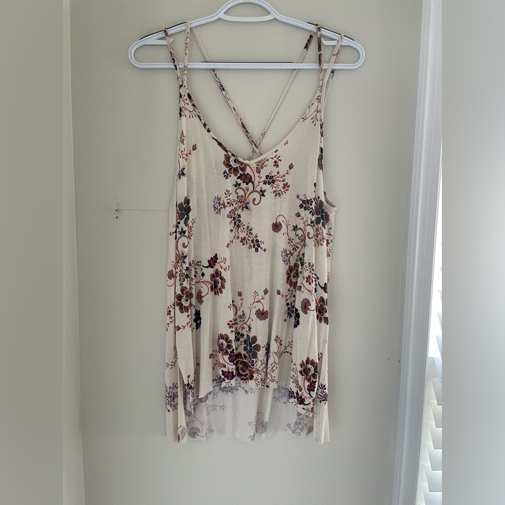 American Eagle Tank Top| Size S| Criss cross floral print spaghetti strap v-neck
